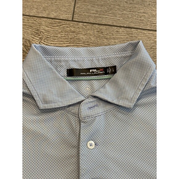 RLX Ralph Lauren Golf Polo Mens Size Large Blue Polka Dots All Over Pattern - Picture 1 of 6